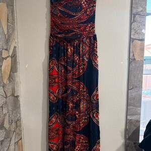Lascana Red and Navy Paisley Bandeau Strapless Maxi Dress